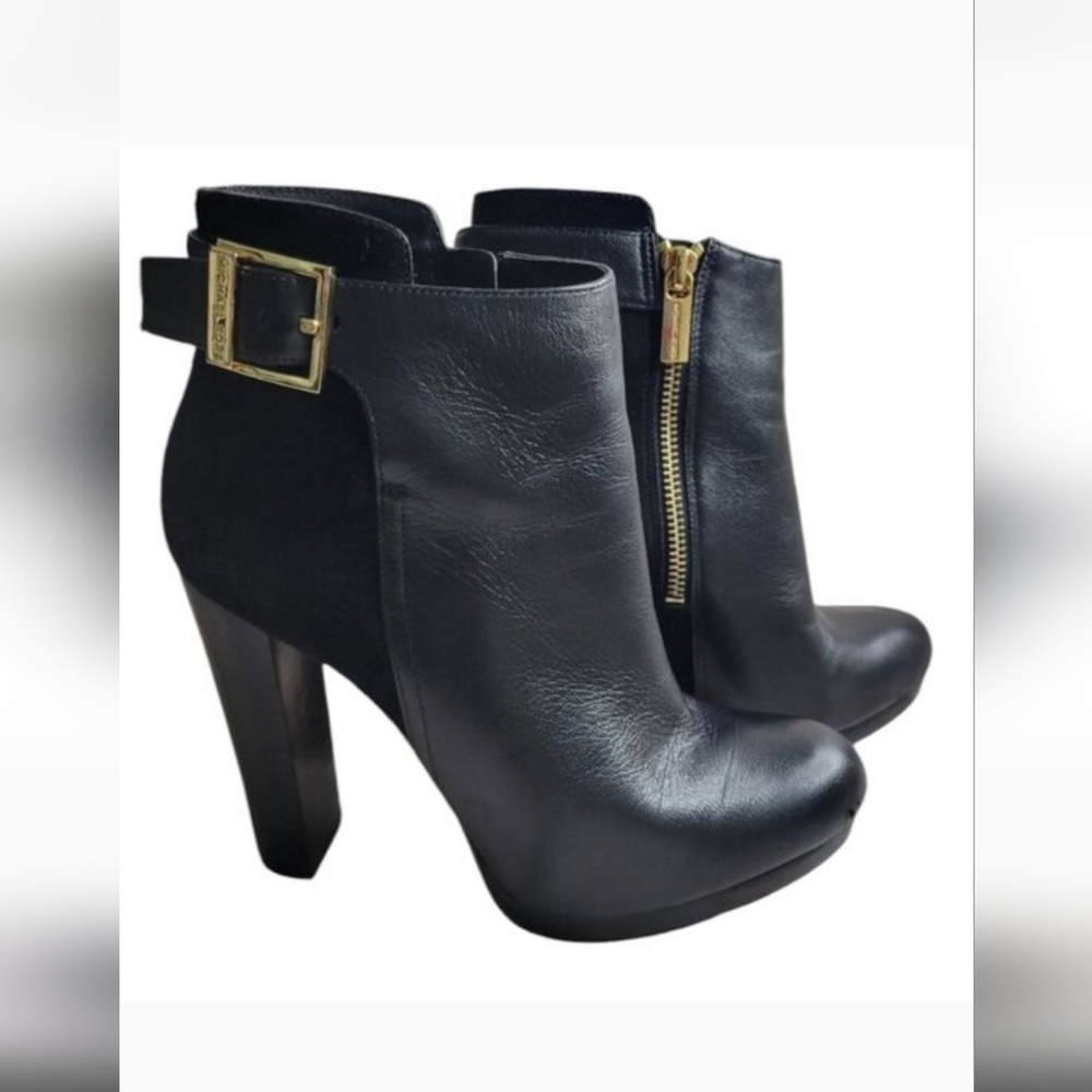 Michael Kors Cidney Black Leather Suede Ankle Booties Woman Size 6